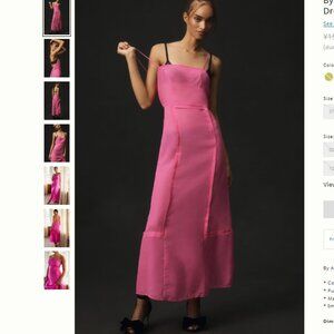NWT Anthropologie Sheer Paneled Midi Dress, Size 00, Neon Berry,